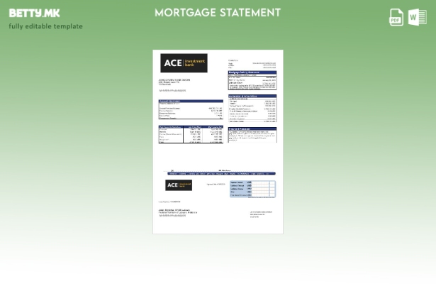 модерен стил USA ACE извод за хипотека на банка во шаблон формати Word и PDF
